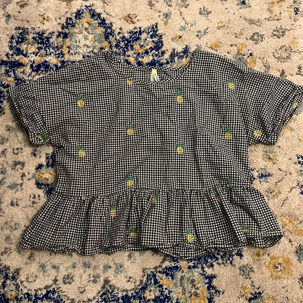 Flowy gingham and pineapple shirt